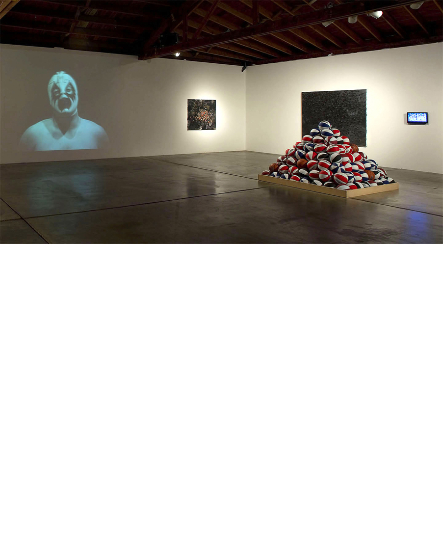 Disjecta Installation with pyramid, paintings and video by artist David Huffman