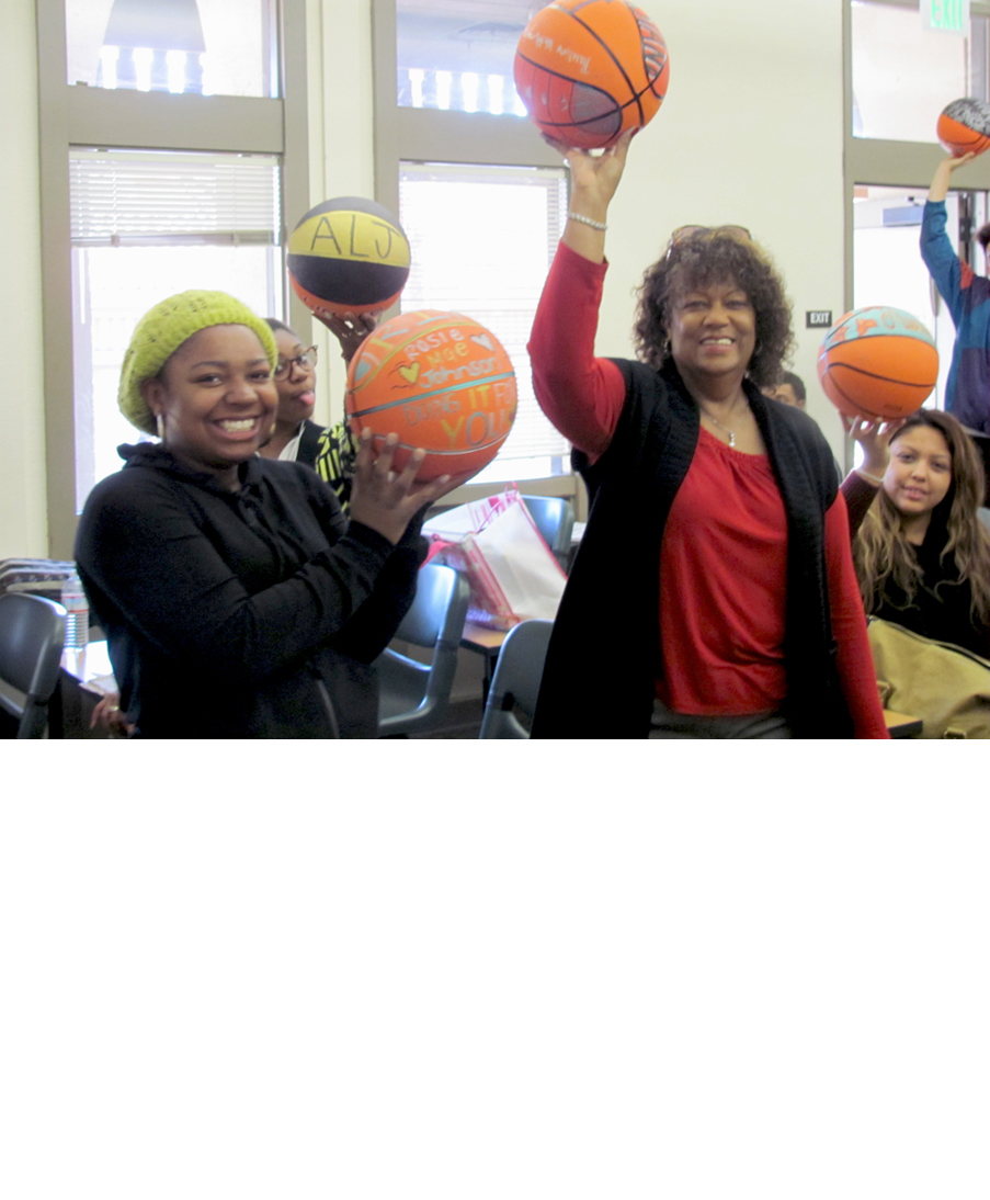 Participants in artist David Huffman's project Pyramid 3, showing their work